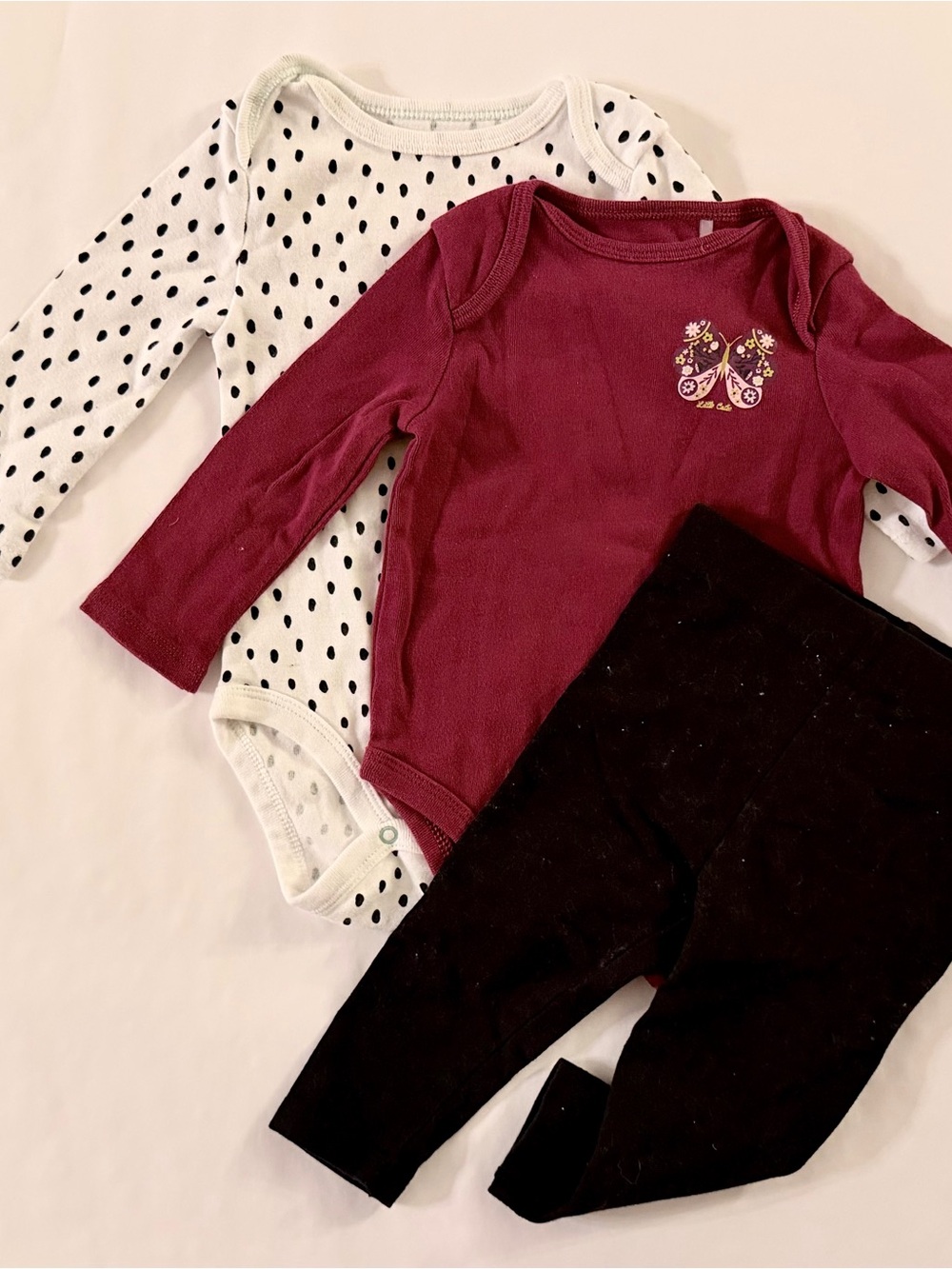 Girls' Long-Sleeve Burgundy Bodysuit & Polka Dot Top with Black Leggings